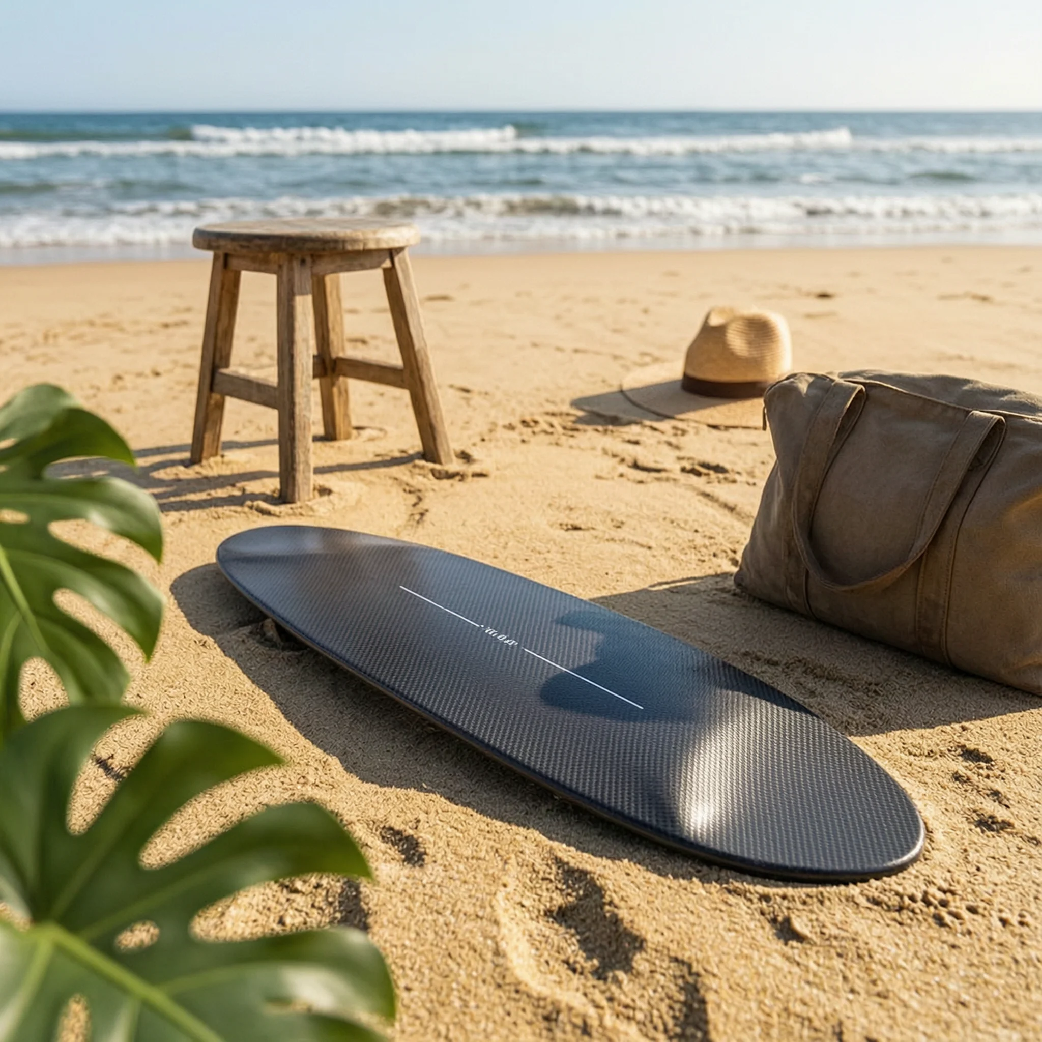 Land Surfboard Deck High Gloss Finish Carbon Fiber Deck 7-Layer Maple Board Portable Wheeled Sport Gear for Outdoor, Parking Lot