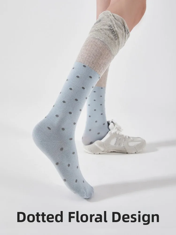 Blue High-Tube Women's Socks Breathable Micro-Pressure Ballet Style No-Cuff Summer Polka Dot Japanese Style Long Socks