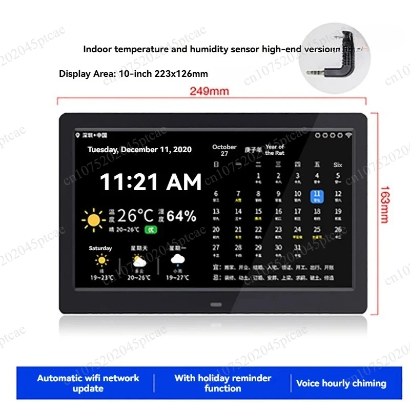 Clock Machine, Digital Photo Frame WiFi Weather Forecast, Perpetual Calendar, Indoor and Outdoor Temperature and Humidity