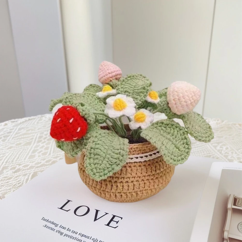 

DIY Flower Potted Crochet Kit Cute Plants Hand-Knitted Tool (Pink Strawberry)