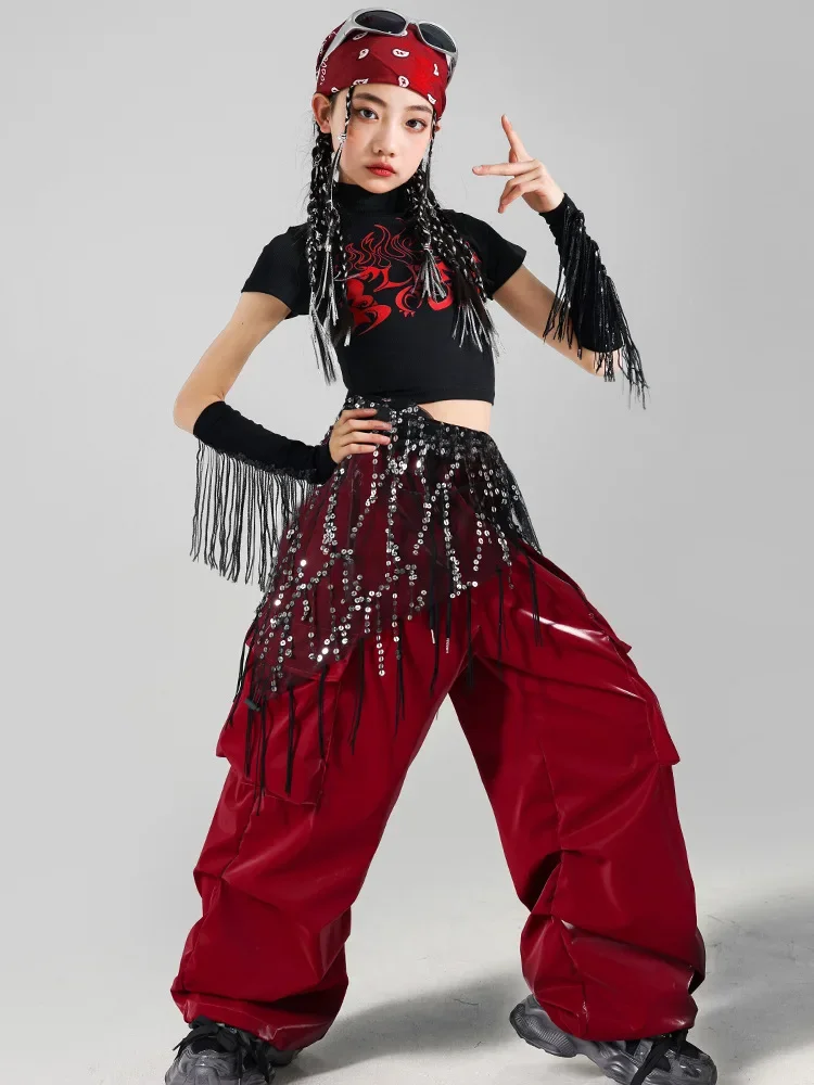 Jazz-Tanzkostüme für Mädchen, Quasten-Oberteile, Hip-Hop-Streetdance-Trainingskleidung, Bühnen- und Performance-Outfits für Kinder – Detail 6
