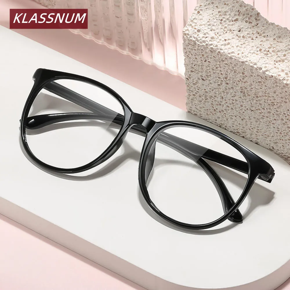 KLASSNUM Transparent Frame Computer Glasses Women Round Anti Blue Light Optical Spectacle Flat Lens Eye Protection Plain Glasses