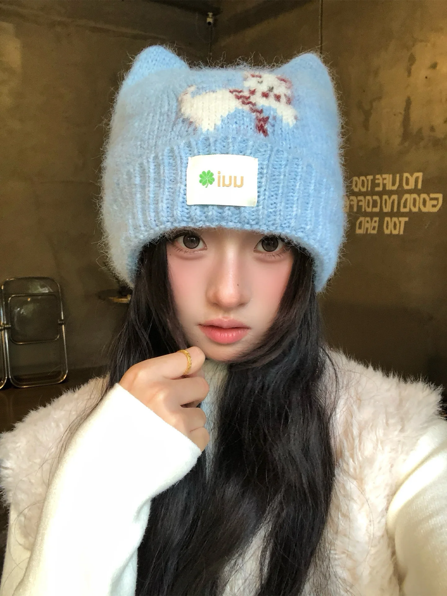 Cute  Ear Knitted Wool Hat Women's Autumn Winter Style Warmth Preventing Sweet Match All round Cap Hats Casual No Adjustable