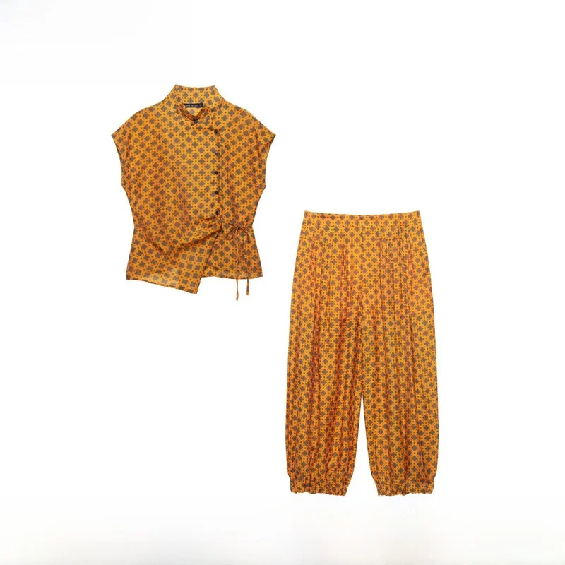 Early Autumn New Fashion Shirt Lantern Pants Women's Clothing ZR Style 8018159 7910159 Polyester Fiber Long Pants Button up Top
