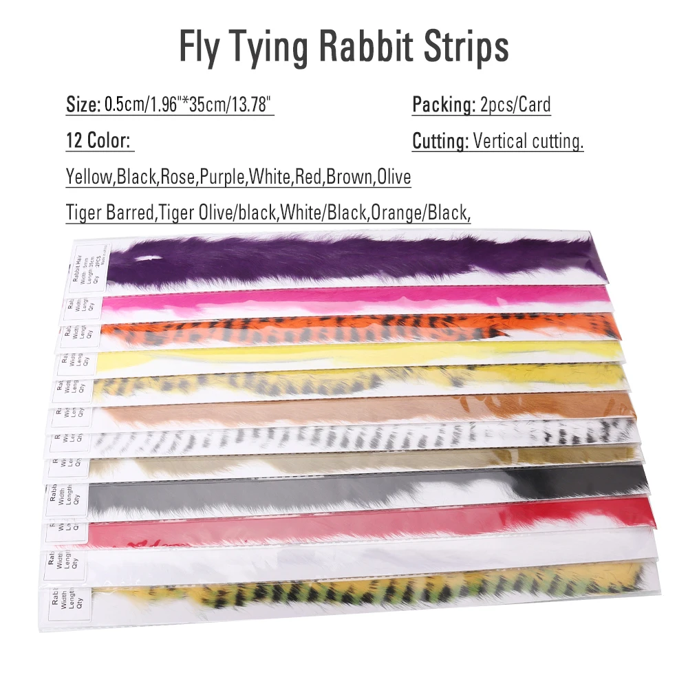 Wifreo 5Cards Fly Tying Rabbit Zonker Strips Vertical Cut Rabbit Fur Strips Brass Pike Buggs Lure Fly Patterns Tying Materials