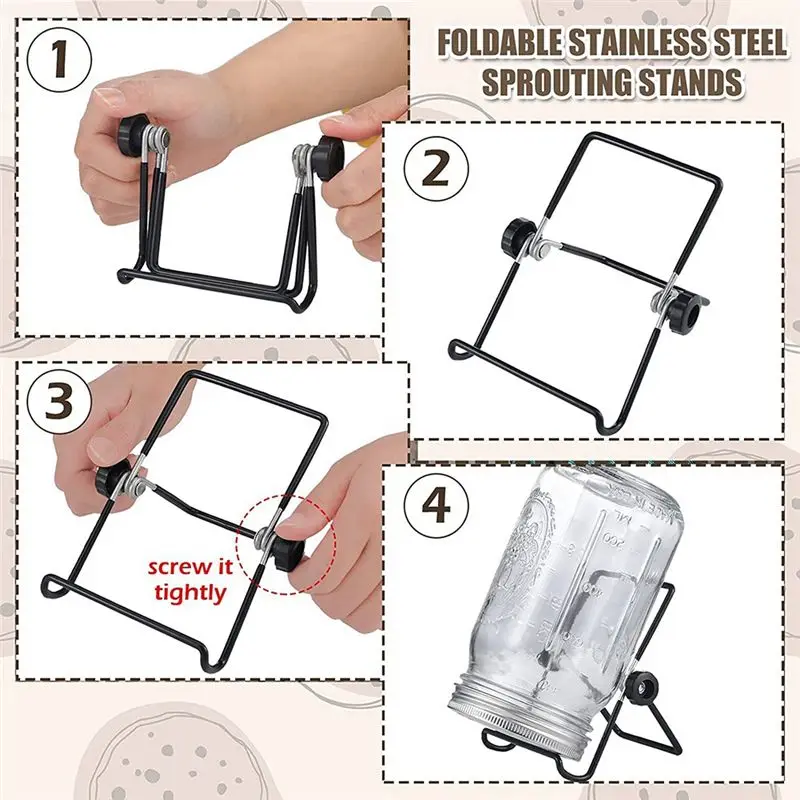 A75K 8 Sets Sprouting Jar Kit Includes Sprouting Lids and Sprouting Stands Jar Screen Lids for Sprouting Growing Seeds