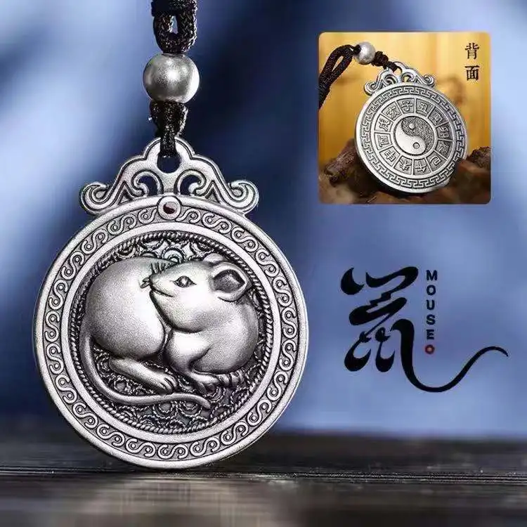 Tai Chi Bagua Silver-plated Necklace Male Zodiac Transshipment Unisex Lucky Individuality Pendant Retro Decoration Jewelry 2024