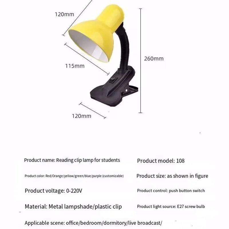 Lampa biurkowa LED E27 z portem śrubowym lampka nocna biurowa lampka do czytania do pielęgnacji oczu może klipsować się do sypialni łóżko lampki do nauki oświetlenia