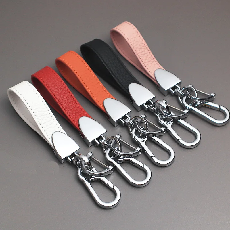 5 Color Luxury Genuine Leather Keychain Women Men Silver Color Buckle Car Key Ring Chain Holder Jewelry Gift Chaveiro