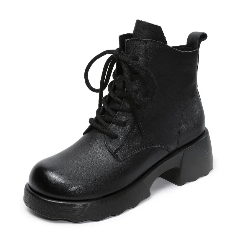 DRKANOL Fashion Autumn Winter Women Thick Heel Ankle Boots Luxury Design Cow Genuine Leather Chunky Platform Trend Casual Boots