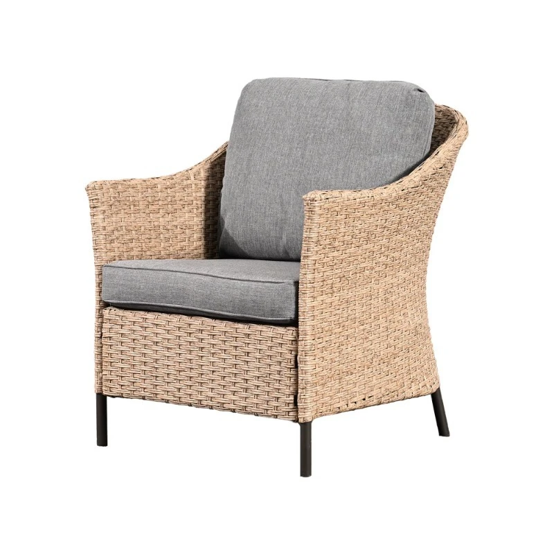 Modern Leisure Rattan Courtyard Chair Set with Swivel Function Willow Sofa Chair Metal Table