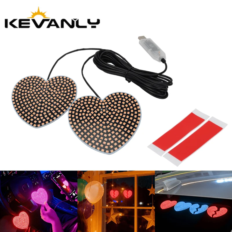 1 Set USB Car Heartbreak Decoration Lights Glowing Heart-Shaped LED Ambient Light for Auto Front Rear Windows Heid Accessories