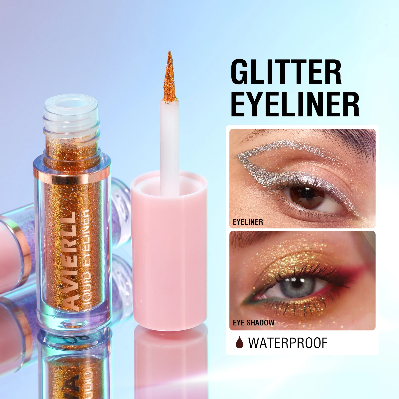 Glitter Liquid Eyeliner Pen - Long-Lasting, Smudge-Proof, Waterproof, Fast-Drying, Easy-to-Use Eye Makeup with Golden Colour To