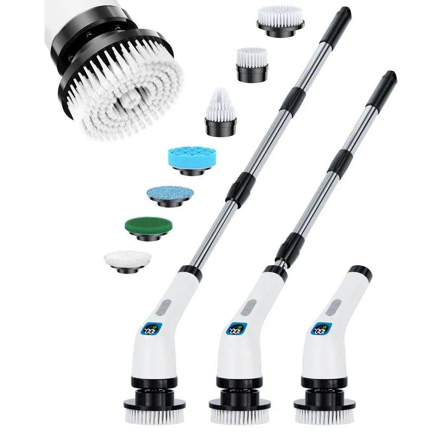 

Spin Scrubber, IPX7 Shower Scrubber 7 Replaceable Brush Heads90Mins Work Time, 2Speed Adjustable Bathroom Scrubber 3Height Adjus
