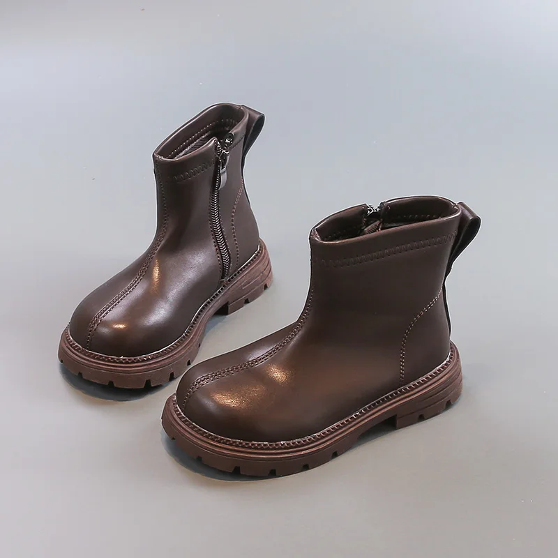 

Simple Children School Leather Boots Solid Color Classic New Girls Fashion Platform Boots Outdoor Kids Causal Boots Round-toe