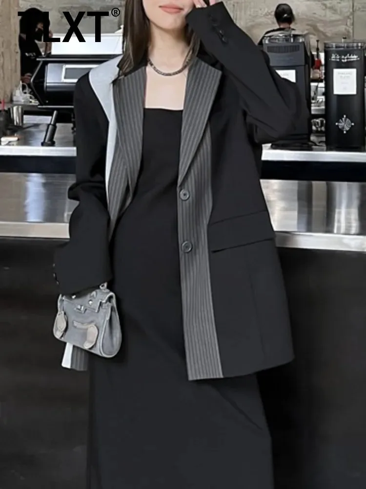 

TLXT Women's Designer Spliced Contrast Color Blazers For Women Single Breasted Long Sleeve Jackets 2025 Spring New XK1016