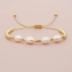 Ins niche design Korean light luxury style imported color retaining copper bead bracelet Baroque freshwater pearl women's bracel