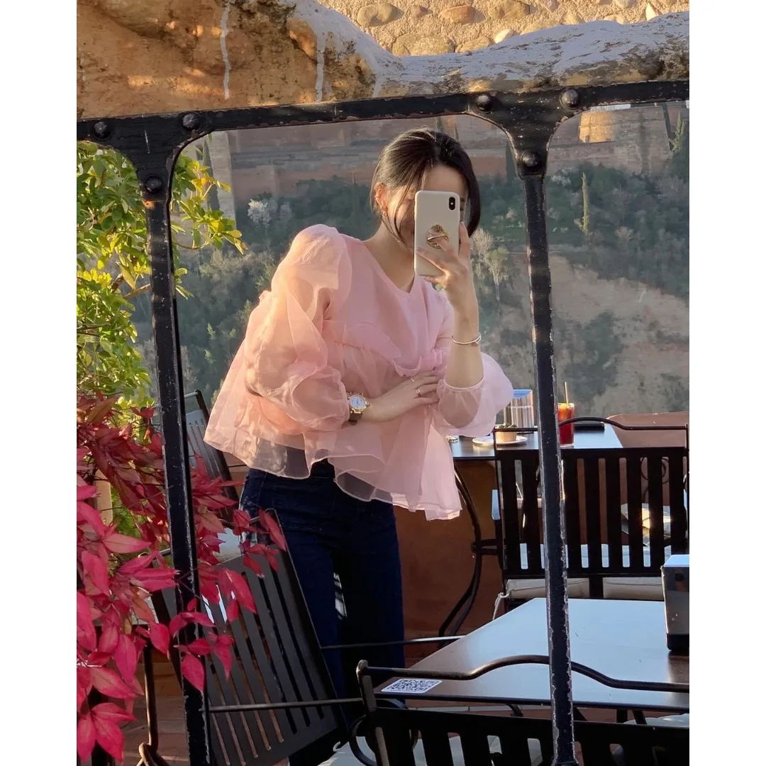 Ele round Ne Bubble irt con legno ain Ruffle Coreano Sle Donna Faionable Primavera Autunno Inverno Abbigliamento casual