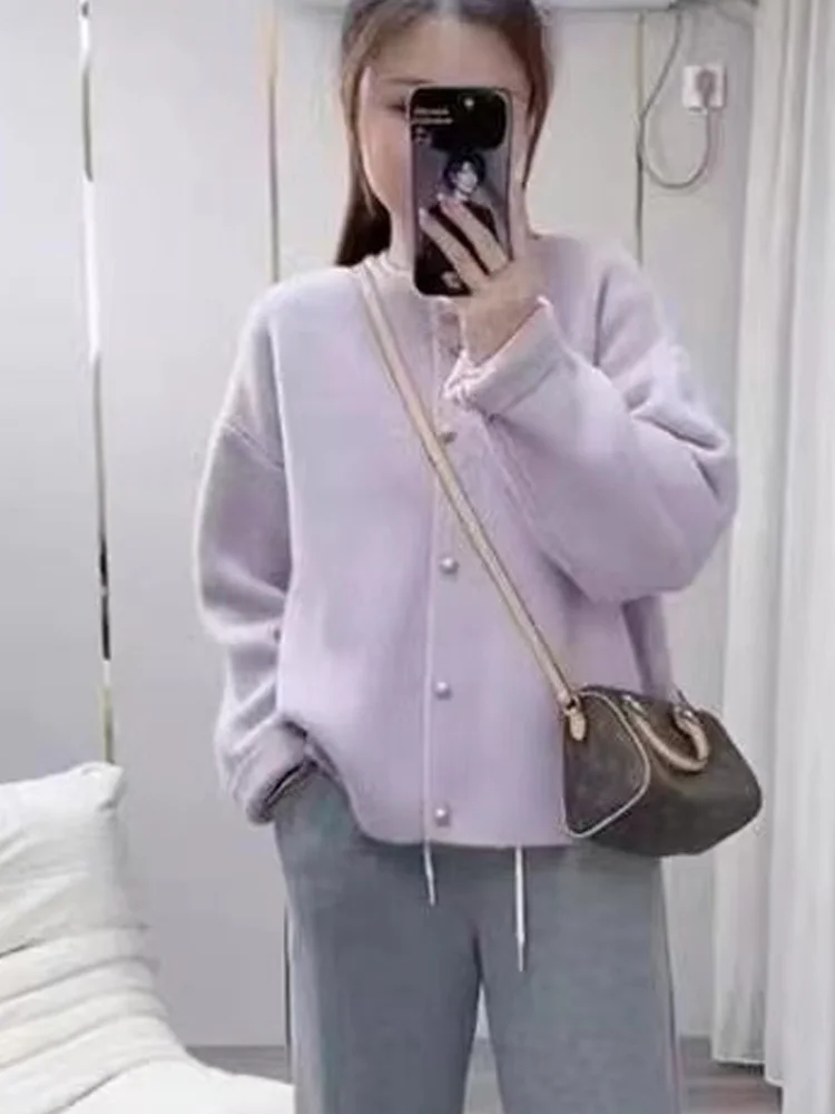 موضة جديدة واحدة الصدر سترة سترة المرأة الخريف الشتاء طويلة الأكمام المرأة البلوزات معطف أبلى فضفاض غير رسمي #5