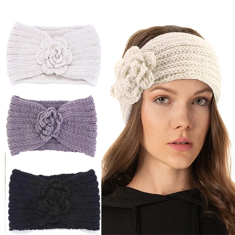 女性用ワイドニットフラワーターバン、モノクロヘッドバンド、ヨガヘアバンド、バンデージアクセサリー、ヘアバンド、ヘッドウェアビーニー