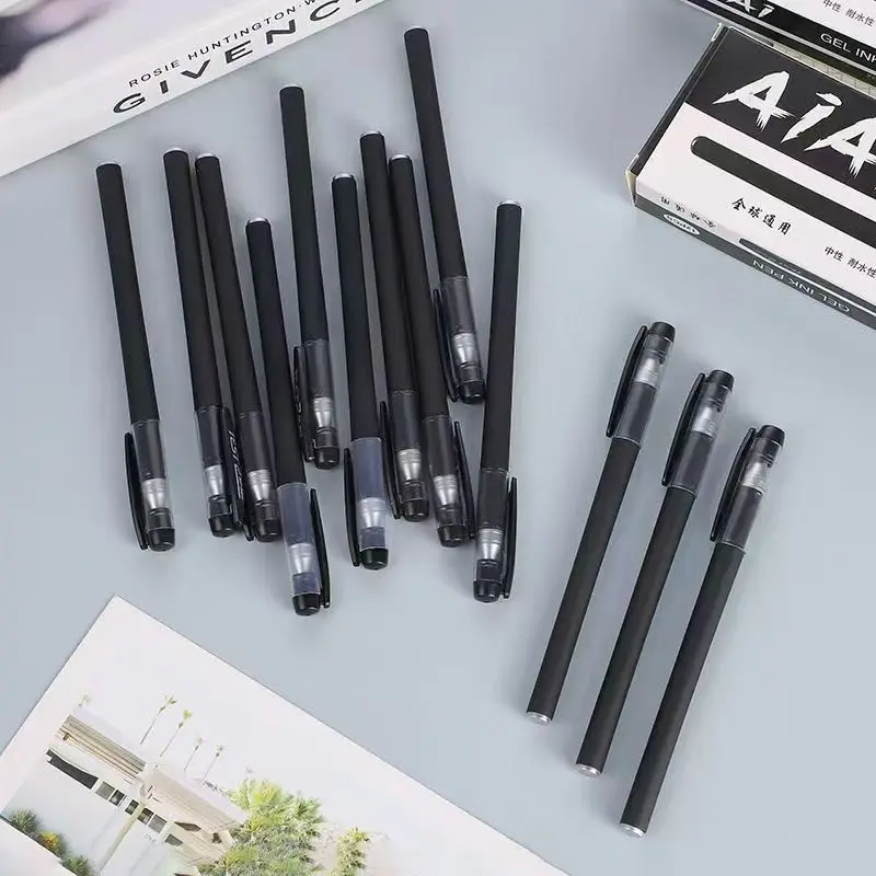 12-PCSBlack قلم محايد اللون لامتحانات الطلاب اللوازم المكتبية قلم توقيع بسيط أداة الكتابة لوازم الأعمال