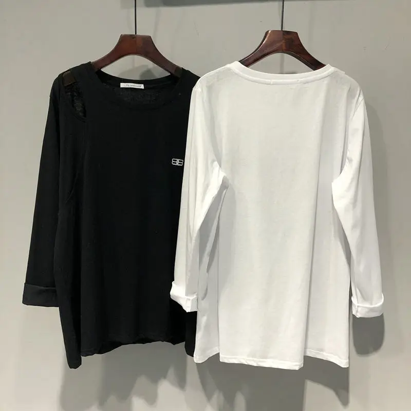 Women Clothing Interior Lapping Solid Color Tops Spring Autumn Thin Fashion Loose Pullovers 2023 New Casual Long Sleeve T-Shirts