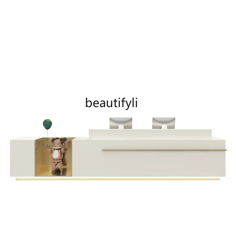 

Light luxury beauty salon checkout page Hotel organization Sales department Information desk Stainless steel company front desk