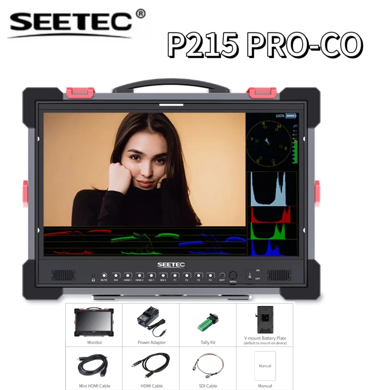 

SEETEC P215 PRO-CO 21.5 inch 1000nit High Bright Portable Protective Broadcast Monitor Full HD 1920x1080