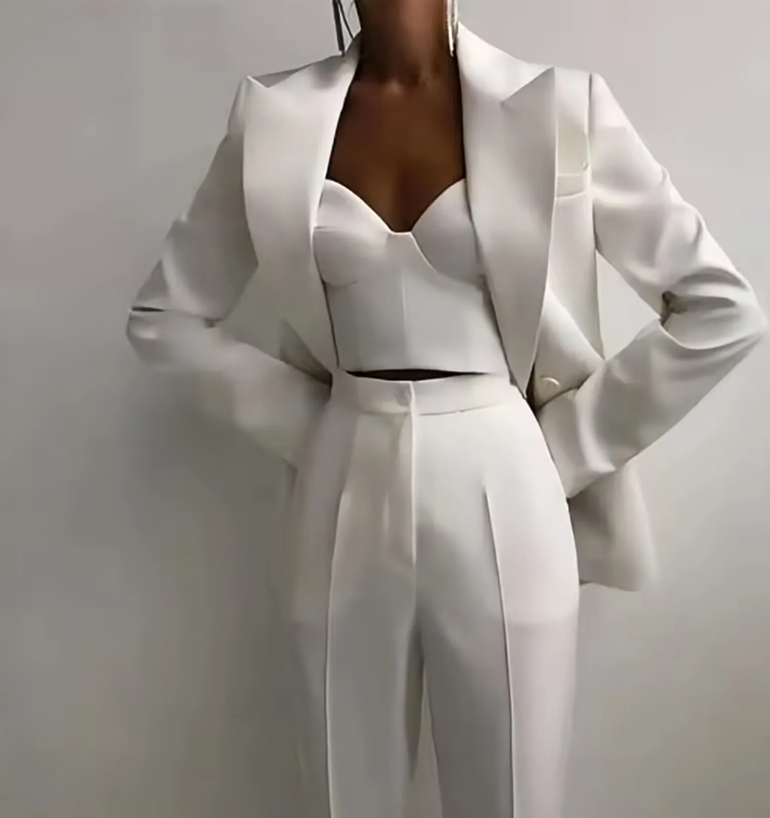 

White Women's Suits Blazer Fashion Peak Lapel Single Breasted Slim Fit 2 Piece Jacket Pants Outfits Clothing conjuntos femininos