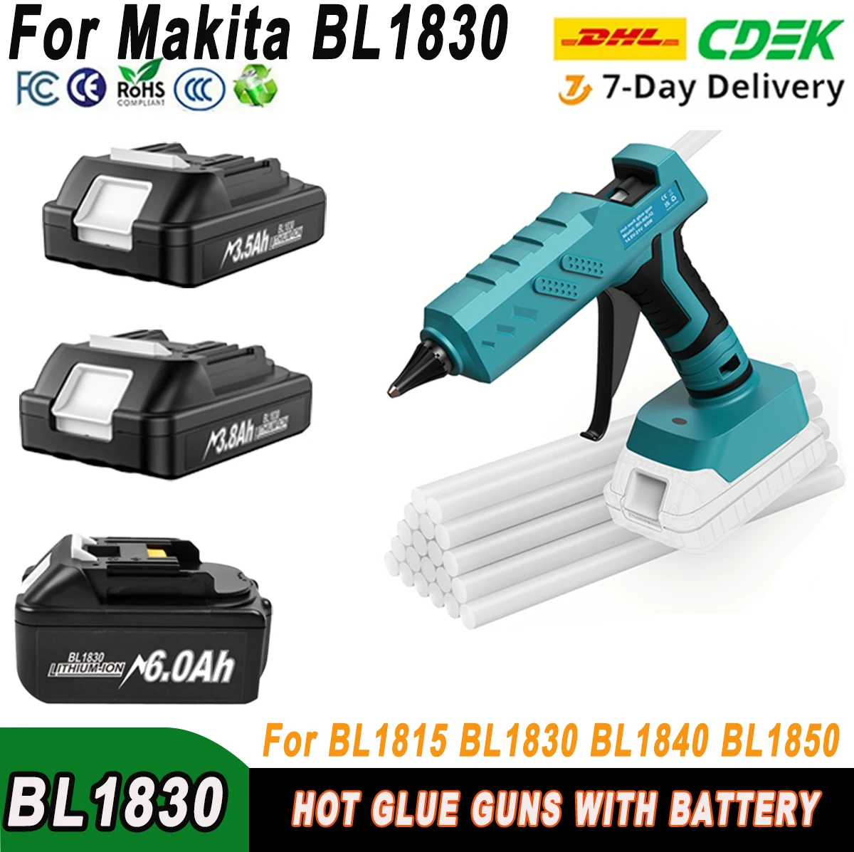 

80W Cordless Hot Glue Gun for Makita BL1830 18V Li-ion Battery BL1840 BL1850 DIY Electric Heat Repair Tool with 11mm Glue Sticks