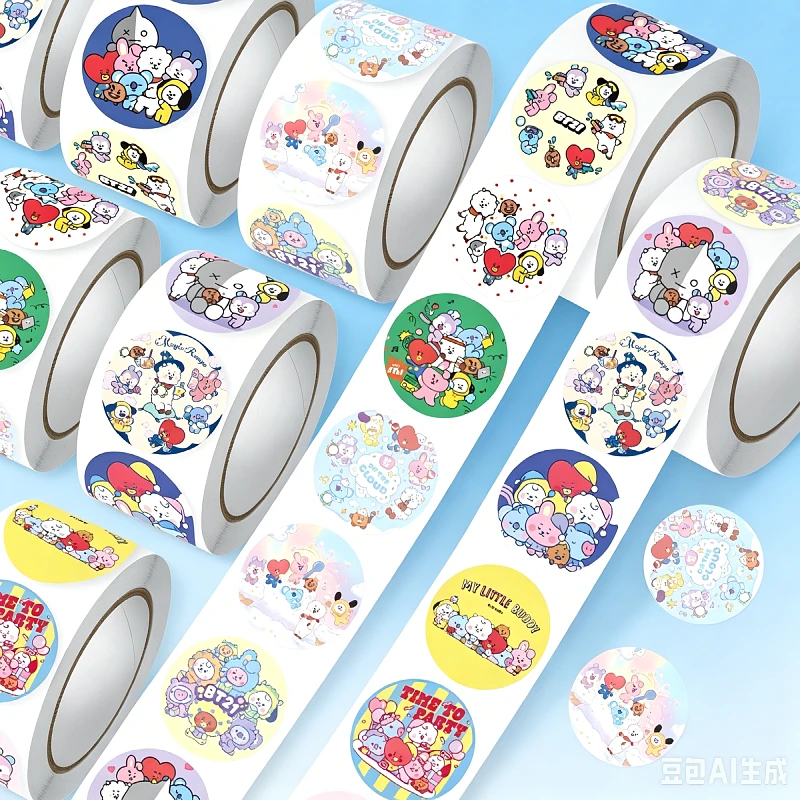 BT21 cartoon cute 500pcs curly stickers student reward stickers packaging seal stickers fan support anime merchandise wholesale