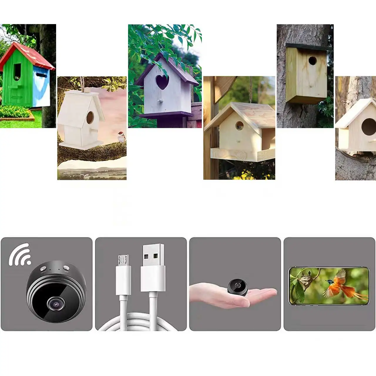 

Factory Custom Various Shapes App Control Wooden Bird House with 1080P AI Smart Hummingbird Villa