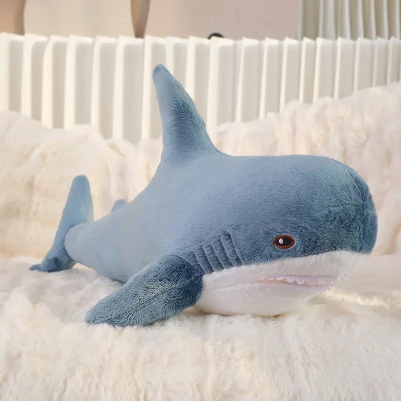 Oreiller en peluche requin marteau 55cm, poupée d'animal marin bleu gris, jouet compagnon de couchage, cadeau pour enfants