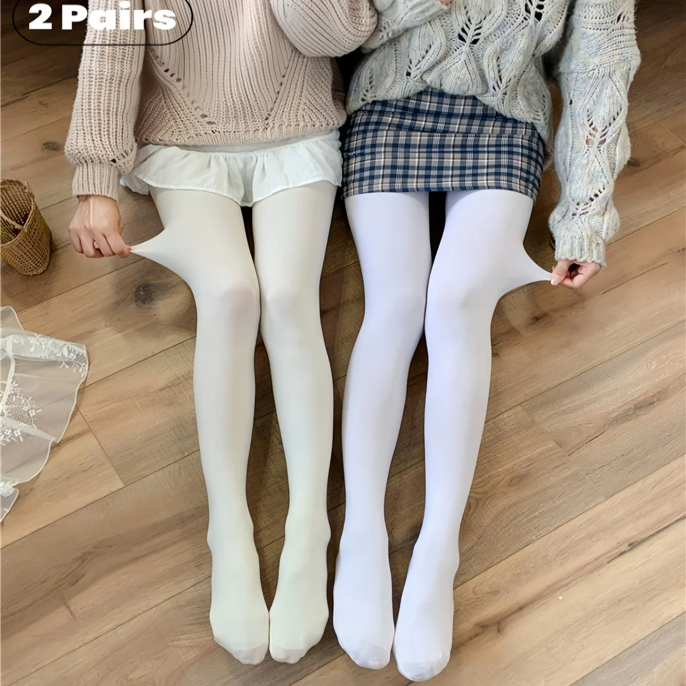 2 Pieces Women Solid Elasticity Ivory Pantyhose Casual Everything Ballet Tight