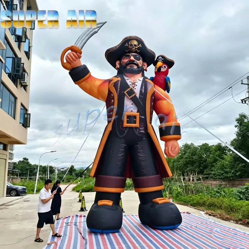 Customized Giant Inflatable Pirate Model with Parrot & Sword for Theme Party, Park Exhibition & Commercial Advertising Decor