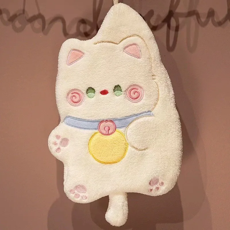Cartoon Hug Cat Hanging Towel Absorbent Small Towel Wiping Cloth for Household Kitchen Cute Handkerchief Wiping Towel