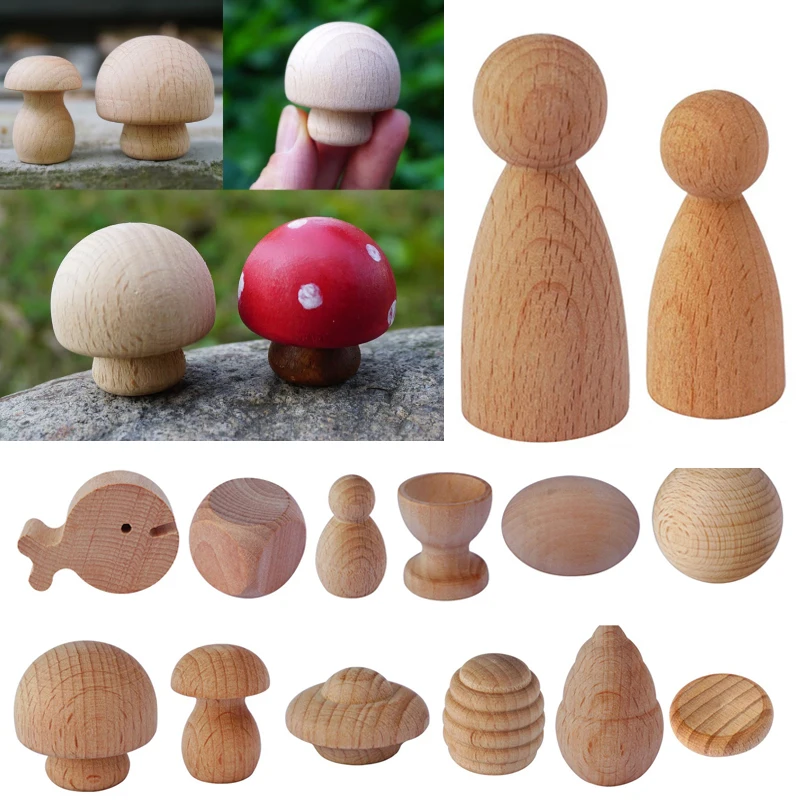 1PC Unfinished Natural Beech Wooden Peg Dolls Figures DIY Craft Children\'s Blank Painted Handicraft