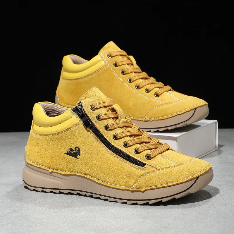 Couple Shoes Quality Suede Leather Casual Shoe Fashion Handmade Stitched Casual Shoes Wedge Heel Couple Sneakers Large Size36-48