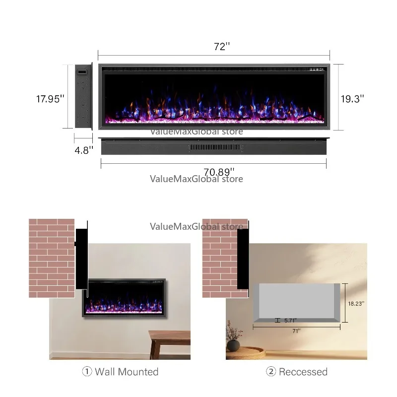 

WiFi & APP Controlled Electric Fireplace LED Light Modern Indoor/Outdoor for Car Hotel Household with French/English Interface