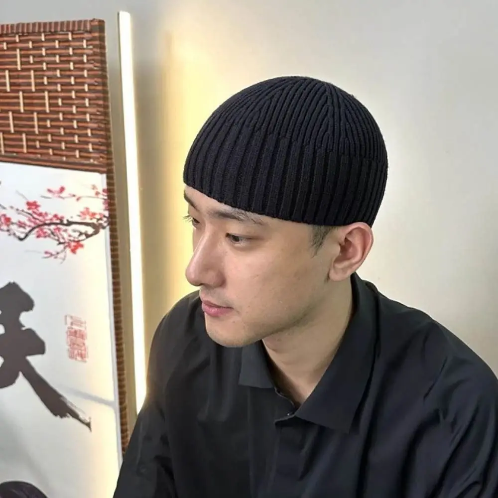 

Сплошная цветная вязаная шапка в стиле хип-хоп без полей, эластичная винтажная купольная шапка, сохраняющая тепло, шапочки с капюшоном, уличная шапка