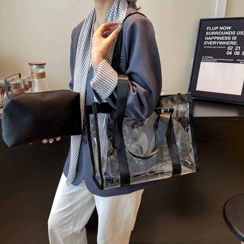 حقائب يد بسحاب ذات ألوان سادة من مادة PVC شفافة ذات سعة كبيرة للنساء 2026 حقيبة عالية الجودة للأم والابن #2