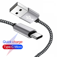 USB A To Type C Cable Mobile Phone Line 2.4A Fast Charging Nylon Data Mirco Type-C Charger Cord For Xiaomi 12 Samsung S22 Redmi