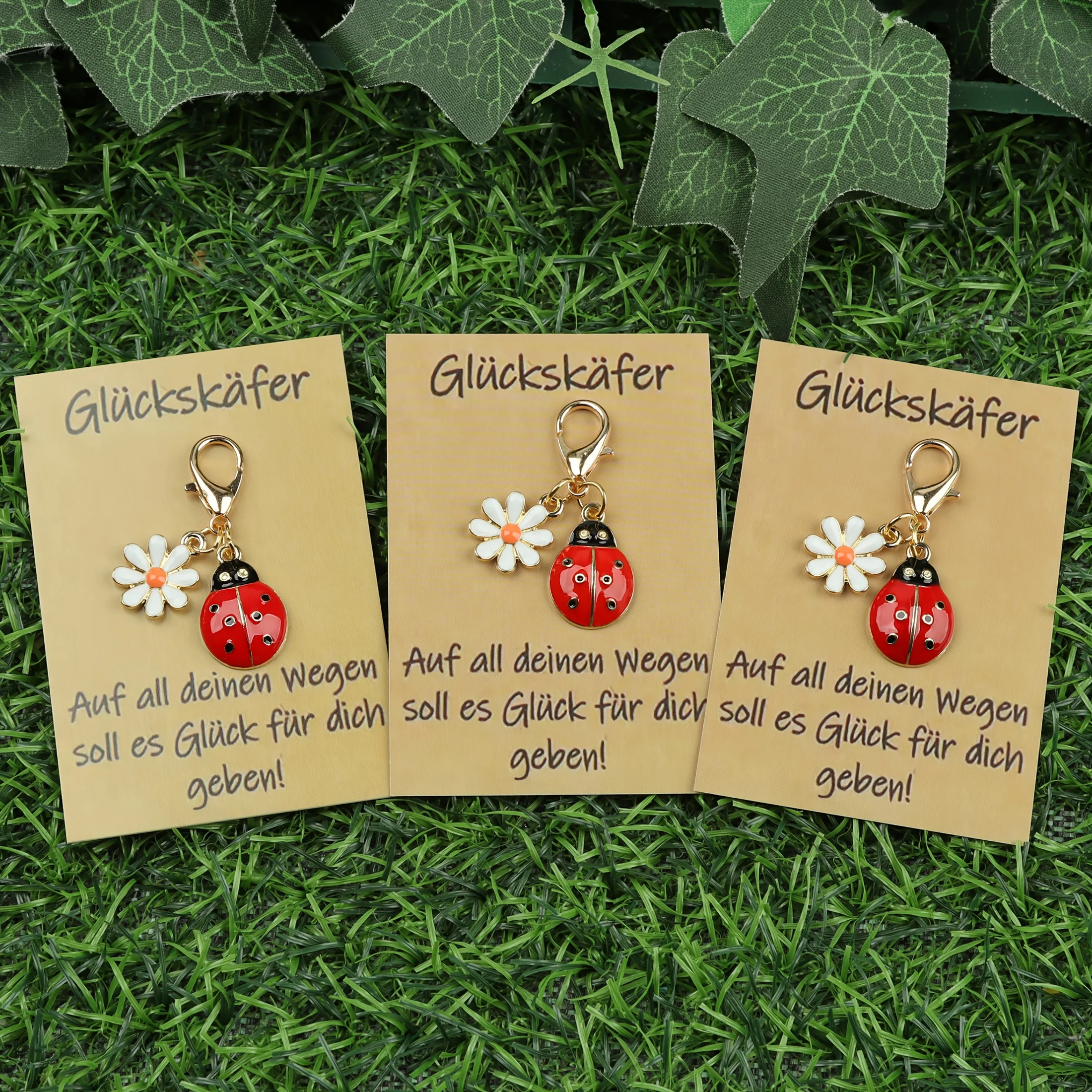 3/5/10 قطع من سلسلة المفاتيح، "Glückskäfer" الألمانية على البطاقة يعني "Lucky Beetle"، النقش: قد تكون جميع مساراتك الأمامية مليئة بالحظ #2