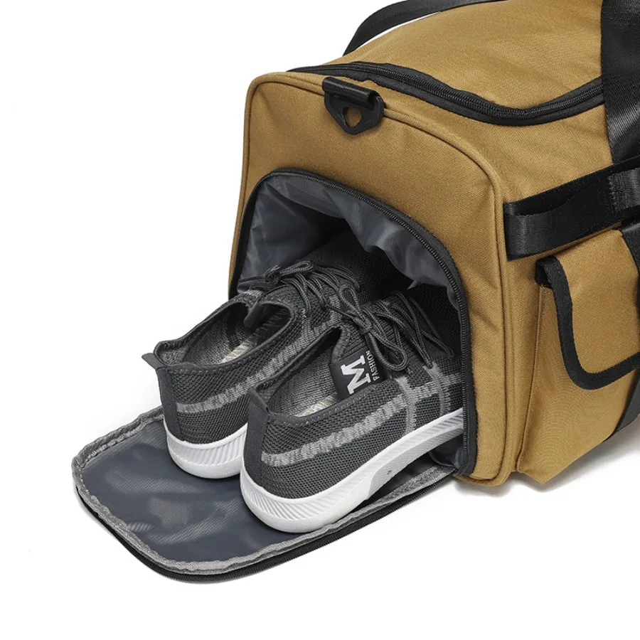 【New Arrival】 Tan Tactical Duffel Bag, Large Capacity Travel Gym Bag with MOLLE Webbing & Detachable Strap - Image 5