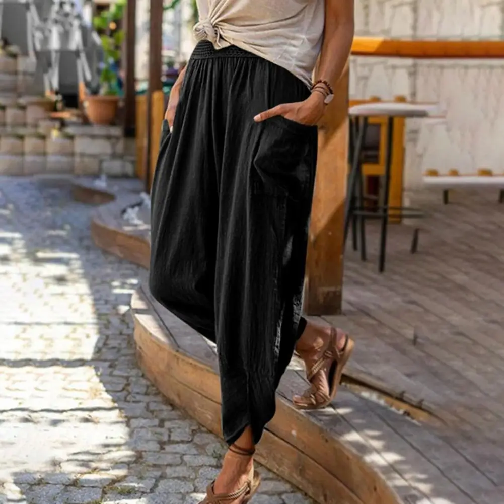 Lady Trousers Wear Resistant Cropped Pants Spring Summer Lightweight  Trendy Pure Color Woman Pants