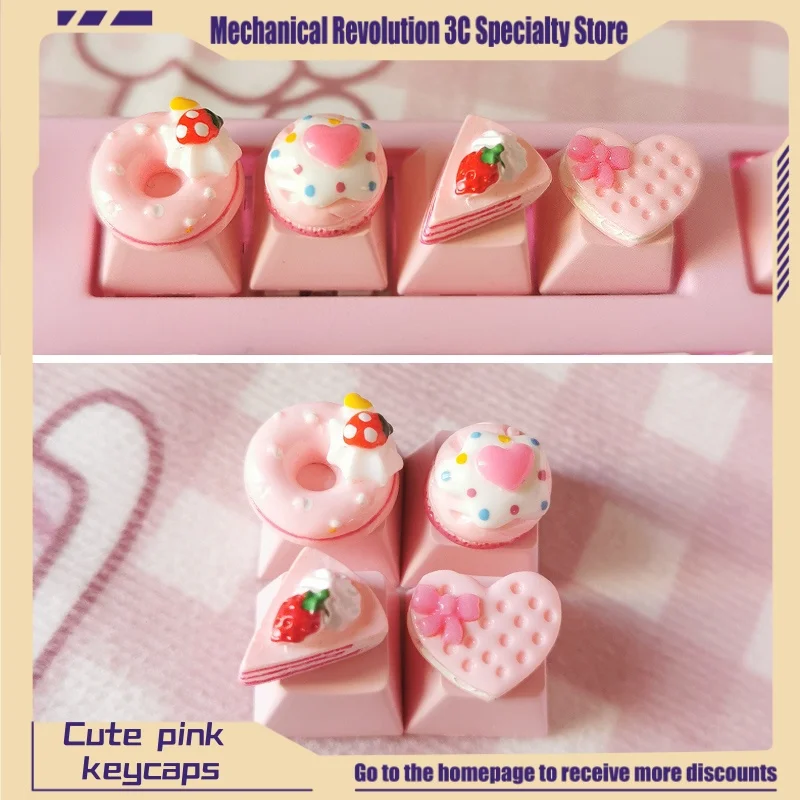 4Pcs Cute Personalized Keycaps Mechanical Keyboard Non Transparent Cake Dessert Keycap Cat Claw Cheese Game Keyboard Accessories