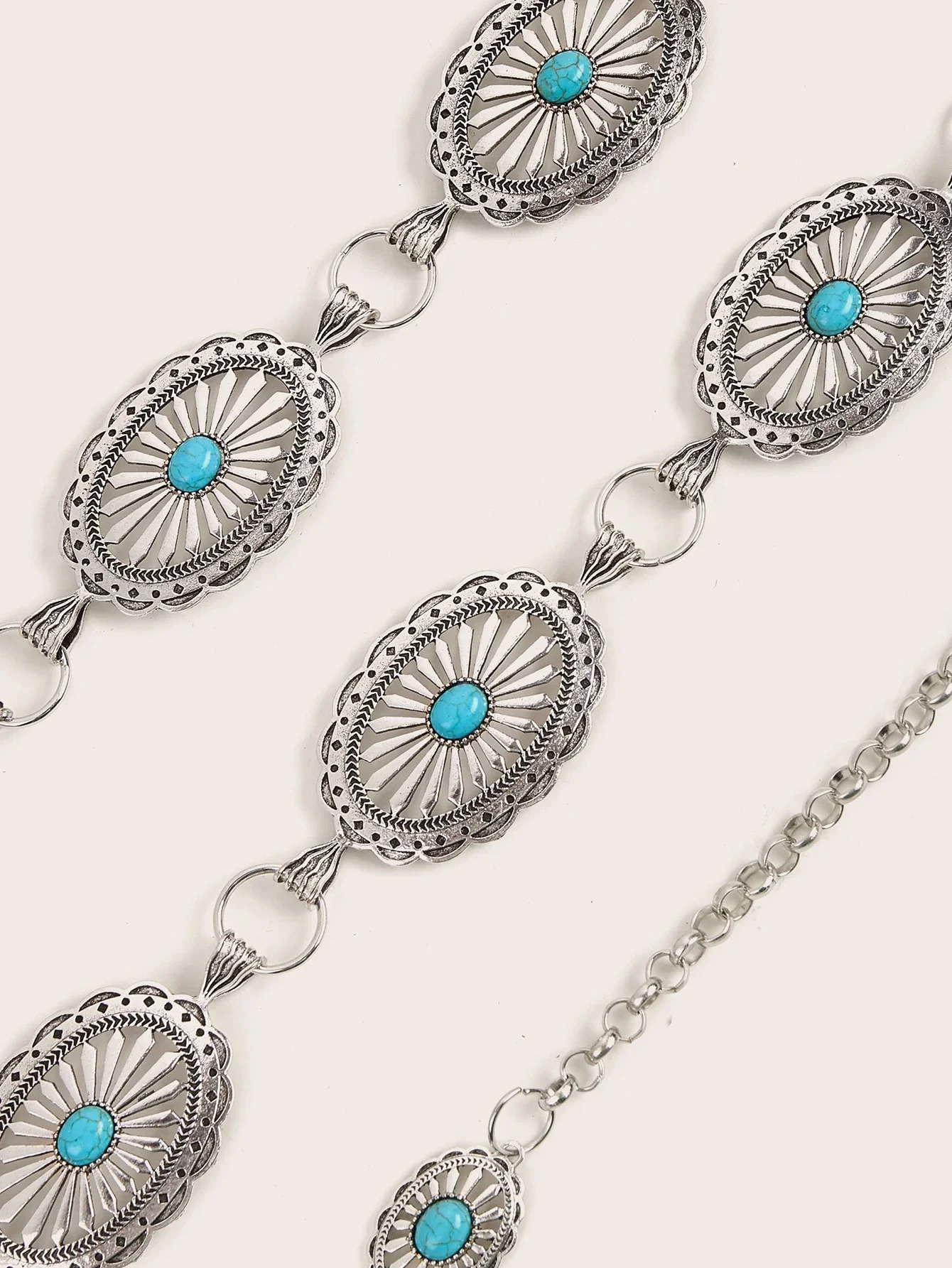 Fashion Retro Style Round Coin-Shaped Tandem Metal Inlaid Turquoise Waist Chain Female Small Incense Wind Skirt conchos Belt