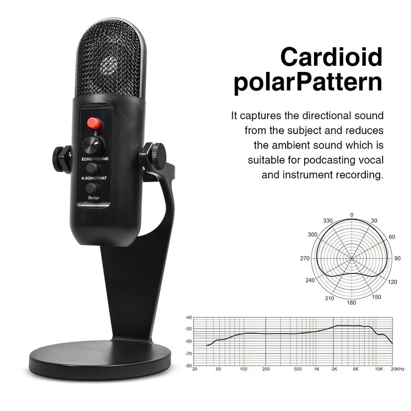 전문 스튜디오 콘덴서 마이크, 유튜브 틱톡 녹음 USB PC 전화 스트리밍 게임 팟 캐스팅 노래 마이크 스탠드