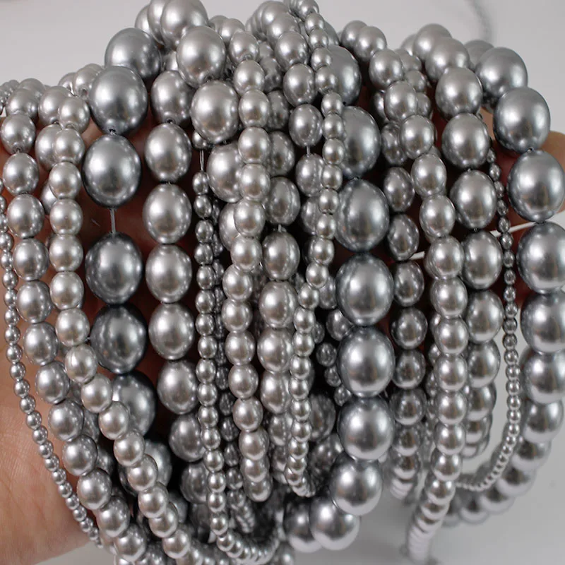 3-12mm Imitation Gray Shell Pearls Beads Smooth Round Glass Loose Beads for Jewelry Making Supplies DIY Bracelet Accessories