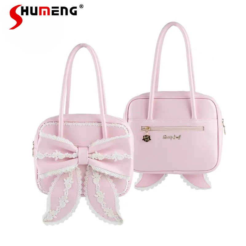 

Soft Girl Vintage Square Bag Japanese Lolita SC Lace Handbag Beautiful Ancient Small Shopping Bags With Bow 4 Color Can Choose